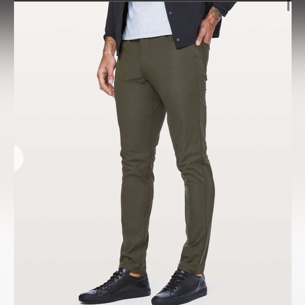 250. Lululemon ABC Slim *Warpstreme 34”, size 30 waist in dark olive